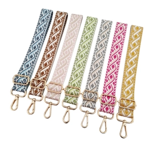 Wide Shoulder Bag Strap Woven Poly-Cotton Adjustable Crossbody Replacement Belt Ethnic Geometric Jacquard For Women