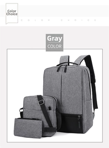 Three-piece grey Oxford cloth backpack set including shoulder bag and small clutch