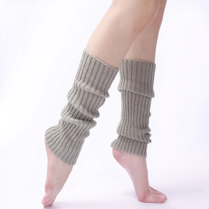 Detailed knit texture and ribbed cuff design of the coffee brown leg warmers