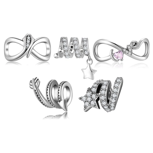 S925 sterling silver charms with sparkling cubic zirconia for DIY bracelet jewelry