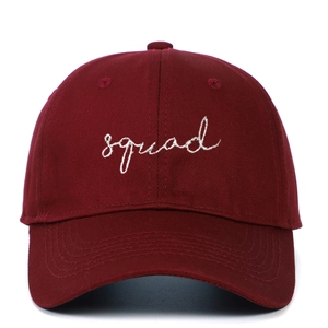Classic burgundy SQUAD script embroidered baseball cap with six-panel cotton twill design