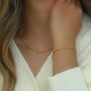 Set collana e bracciale a catena a fune in acciaio inossidabile placcato oro 18 carati
