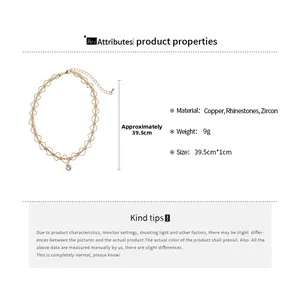 Détail montrant la longueur de 39,5 cm et les dimensions du collier ras de cou en or