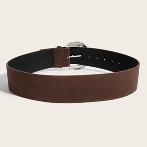 Vintage dark brown wide suede belt with a silver oval metal buckle for women
