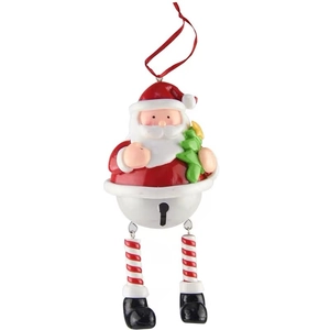 Festive Santa Claus metal bell ornament with striped dangling legs for Christmas tree decor