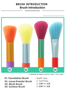 Detailed size chart for watercolor makeup brush set including foundation and powder brushes