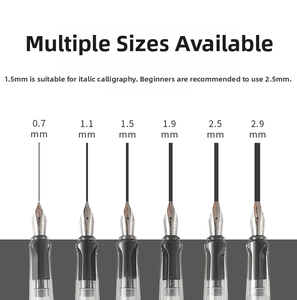Detail showing six flat nib sizes from 0.7mm to 2.9mm for Gothic calligraphy art