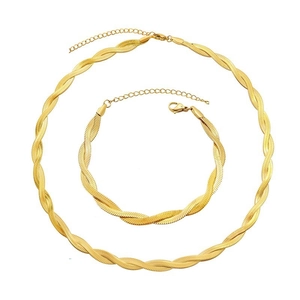 Braided Twist Herringbone Necklace Bracelet Stainless Steel Layered Flat Blade Chain Geometric Fashion Jewelry For Women