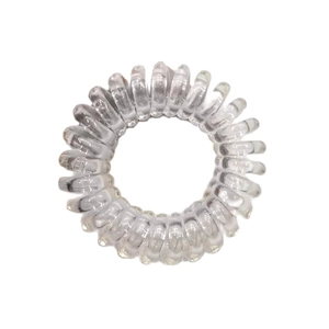 Close-up of a 4cm grey transparent gradient spiral hair tie showing resin texture