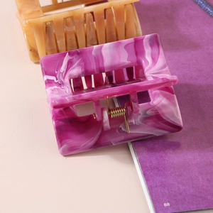 Elegant marble pattern rectangular hair claw clip with strong metal spring for women