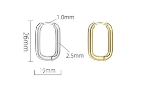 Detailed dimensions for 18K gold and silver rectangular stainless steel hoop earrings