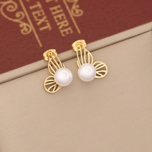 Elegant gold butterfly stud earrings with white pearl detail for women jewelry set