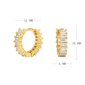 Detailed dimensions of 12.1mm gold sterling silver hoop earrings with clear zircon stones