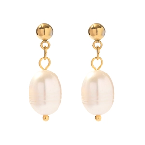French vintage freshwater pearl drop earrings in 18k gold plated stainless steel