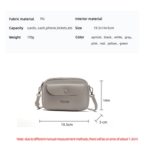 Grey PU leather crossbody bag dimensions and feature chart for 19.5x14x5cm small square bag