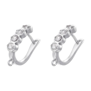 Silver U-shaped earring hooks with clear cubic zirconia inlay and DIY hanging loops