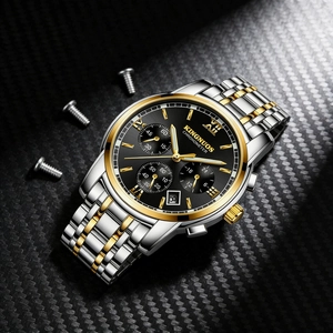 Close-up detail of KINGNUOS luxury men's watch featuring a two-tone stainless steel strap.