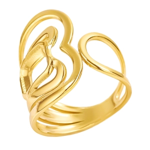 Bague ouverte élégante en acier inoxydable doré avec motif de cœur irrégulier empilé