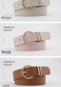 Détails de ceintures en cuir beige rose et camel avec boucles dorées rondes