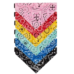 Set of six colorful paisley pattern dog bandanas in various shades for large pets