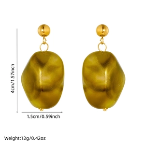 Fashionable resin rhombus earrings with gold-plated stainless steel studs and olive green finish