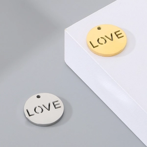 Hollow love heart round stainless steel pendants in gold and silver finish for DIY