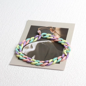 Bohemian colorful acrylic phone strap featuring soft pink, purple, and mint green resin links