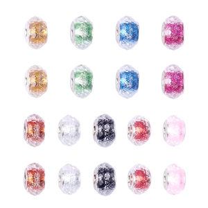 Macro detail of faceted colorful crystal glass large hole beads with glitter and metal core