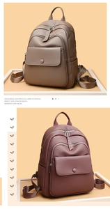 Detail of soft lychee grain texture and multiple zipper layers on women's backpacks