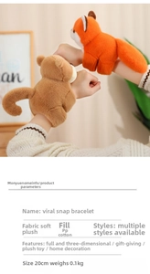 Detail view of 20cm plush raccoon slap bracelet with soft PP cotton filling on wrist