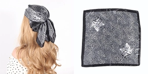 Polka dot leopard print square silk scarf with tiger motif and black borders
