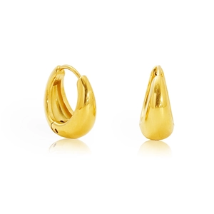 Detailed macro view of 18k gold-plated chunky teardrop hoop earrings with high-polish finish