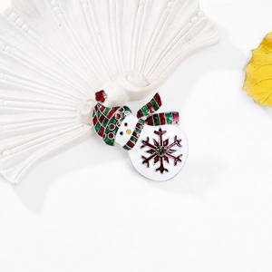 Christmas snowman brooch with red and green enamel and snowflake zircon accent
