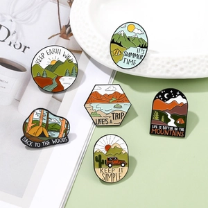 Outdoor Adventure Enamel Pins Alloy Metal Brooches Mountain Camping Forest Scenery Badge Jewelry For Backpacks Hats