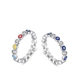 S925 sterling silver evil eye rings with colorful enamel and zircon stones in boho style