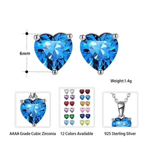 6mm heart-shaped birthstone earrings made of 925 sterling silver and AAAA cubic zirconia