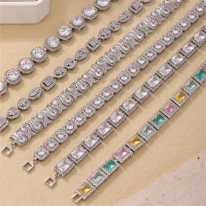 Copper Geometric Cubic Zirconia Bracelet For Women Round Square Halo Setting Colorful Gemstone Tennis Chain Jewelry