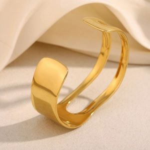 Minimalist 18K gold plated stainless steel asymmetrical double-layer open bangle