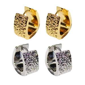24k gold and silver plated geometric trapezoid hoop earrings with hammered metal texture