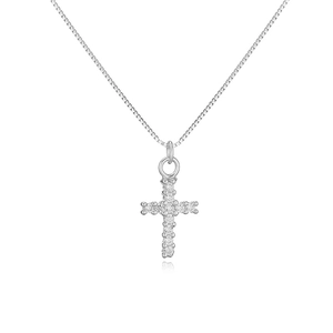 S925 sterling silver cross pendant necklace with sparkling cubic zirconia on box chain