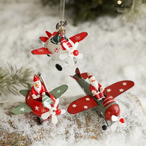 Christmas Tree Ornaments Iron Metal Airplane Santa Claus Reindeer Vintage Hanging Holiday Decor