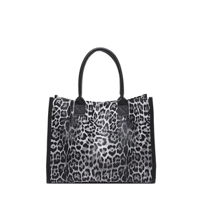 Schicke Vintage-Einkaufstasche mit Leopardenmuster, schwarzen Griffen und viel Platz