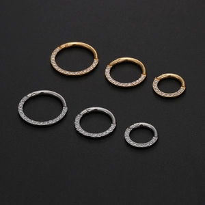 Surgical stainless steel hinged segment rings with cubic zirconia in silver and gold colors