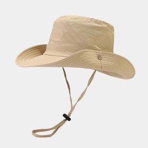 Wide Brim Sun Hat Polyester UV Protection Waterproof Hiking Fishing Boonie Bucket Hat With Adjustable Windproof Cord