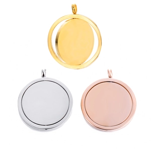Stainless Steel Rotatable Round Disc Pendant Double Layer Spinning Blank Circle Jewelry Findings DIY Accessories Polished