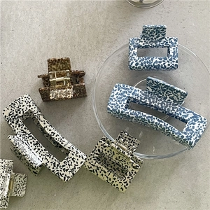 Elegant hollow acetate square hair claws in leopard, floral, and polka dot patterns