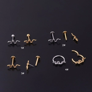 Snake 16G stainless steel piercing set with labret and hoop rings in silver and gold