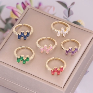 Adjustable 18K gold plated rings set with colorful irregular zircon stones for women