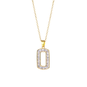 Hip hop style gold plated stainless steel rectangle pendant necklace with zircon stones