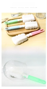 Long handle sponge cup brush with wave-shaped head for deep cleaning glassware